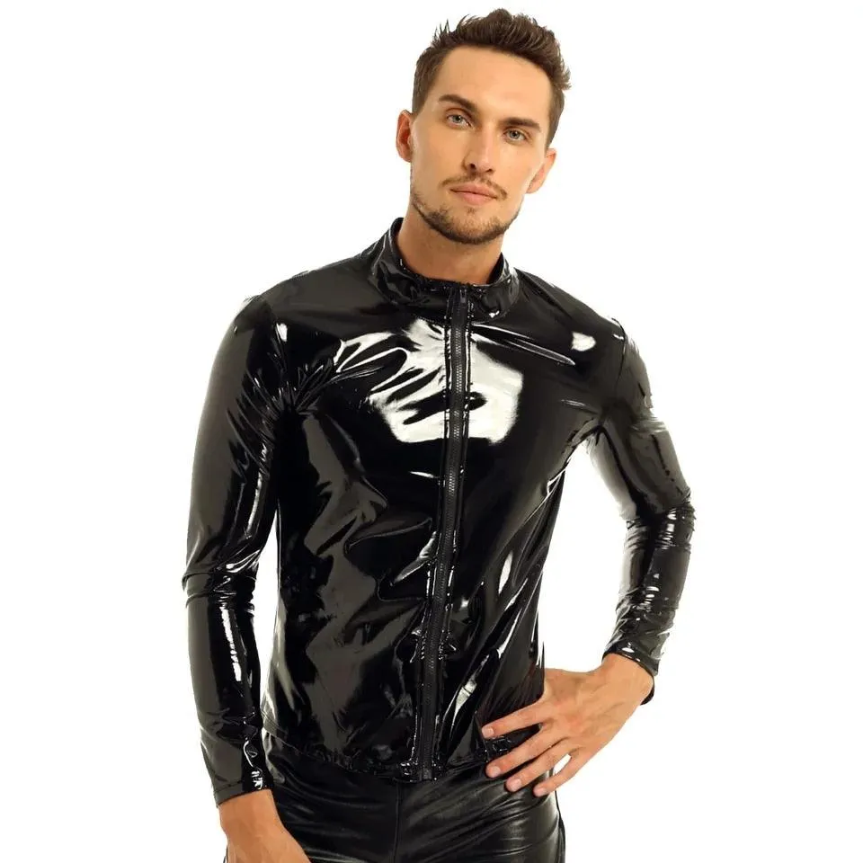 Glossy PVC Leather Sheath Shirt - Ideal for Shaping and Fashionable Appearance