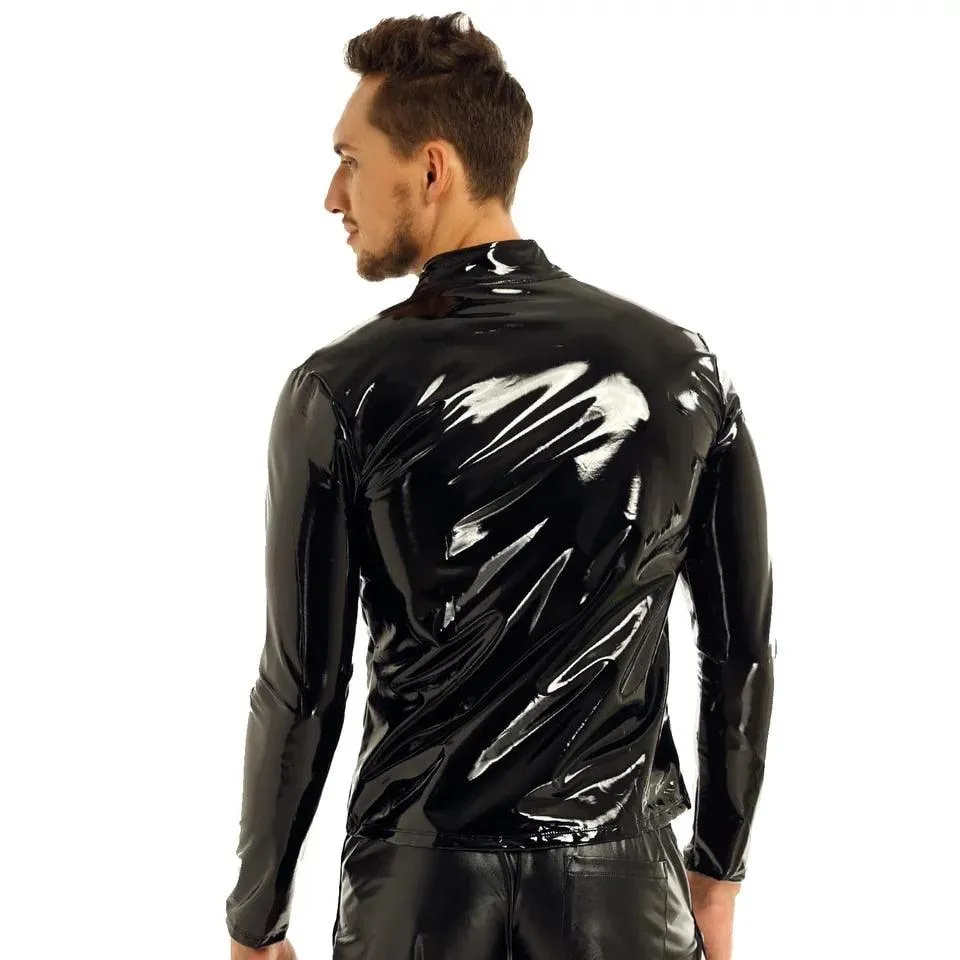 Glossy PVC Leather Sheath Shirt - Ideal for Shaping and Fashionable Appearance