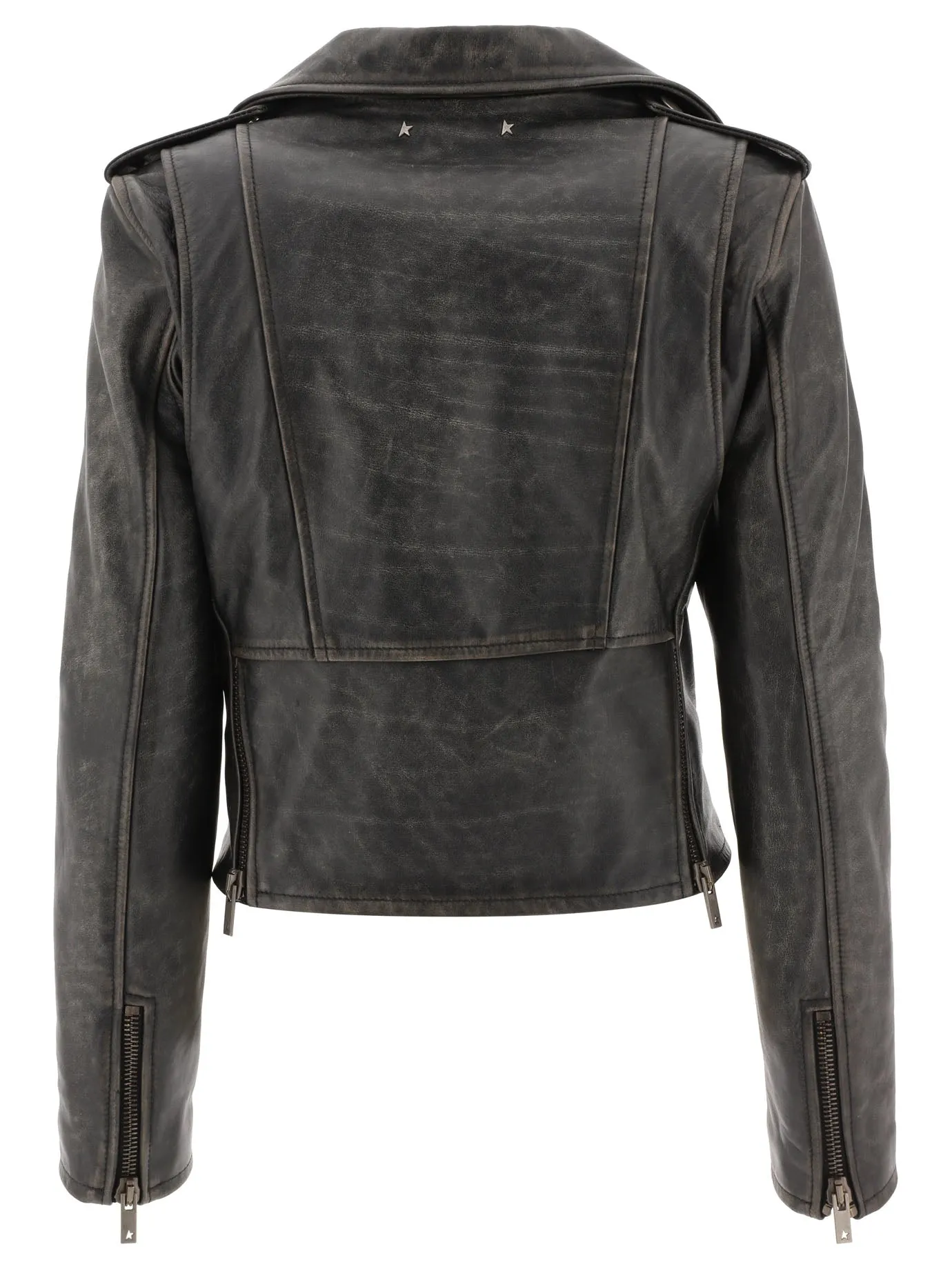 Golden Goose leather biker jacket with cracked effect