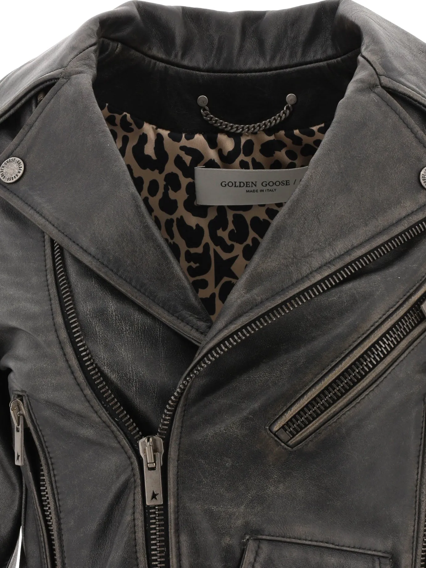 Golden Goose leather biker jacket with cracked effect