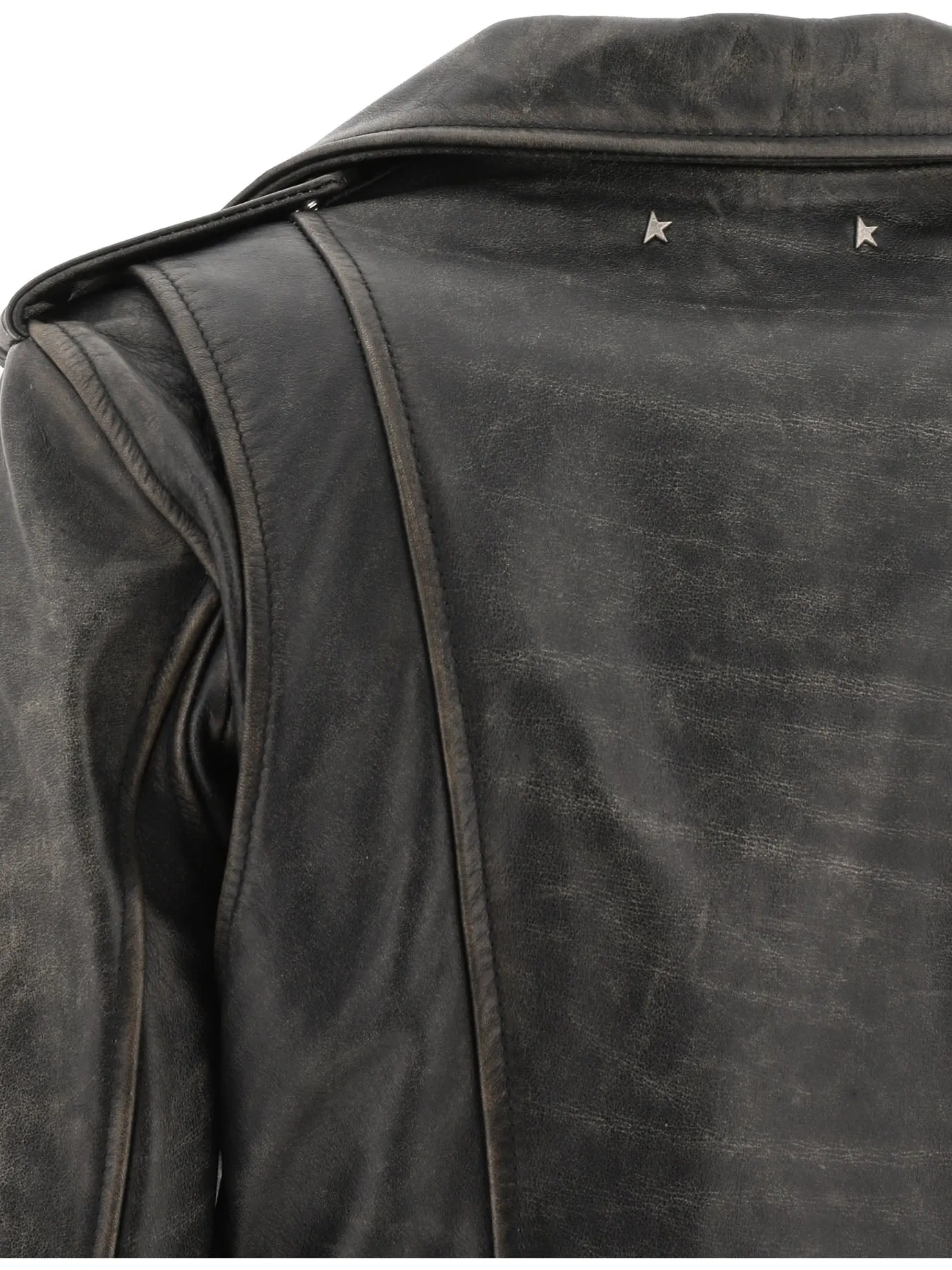 Golden Goose leather biker jacket with cracked effect