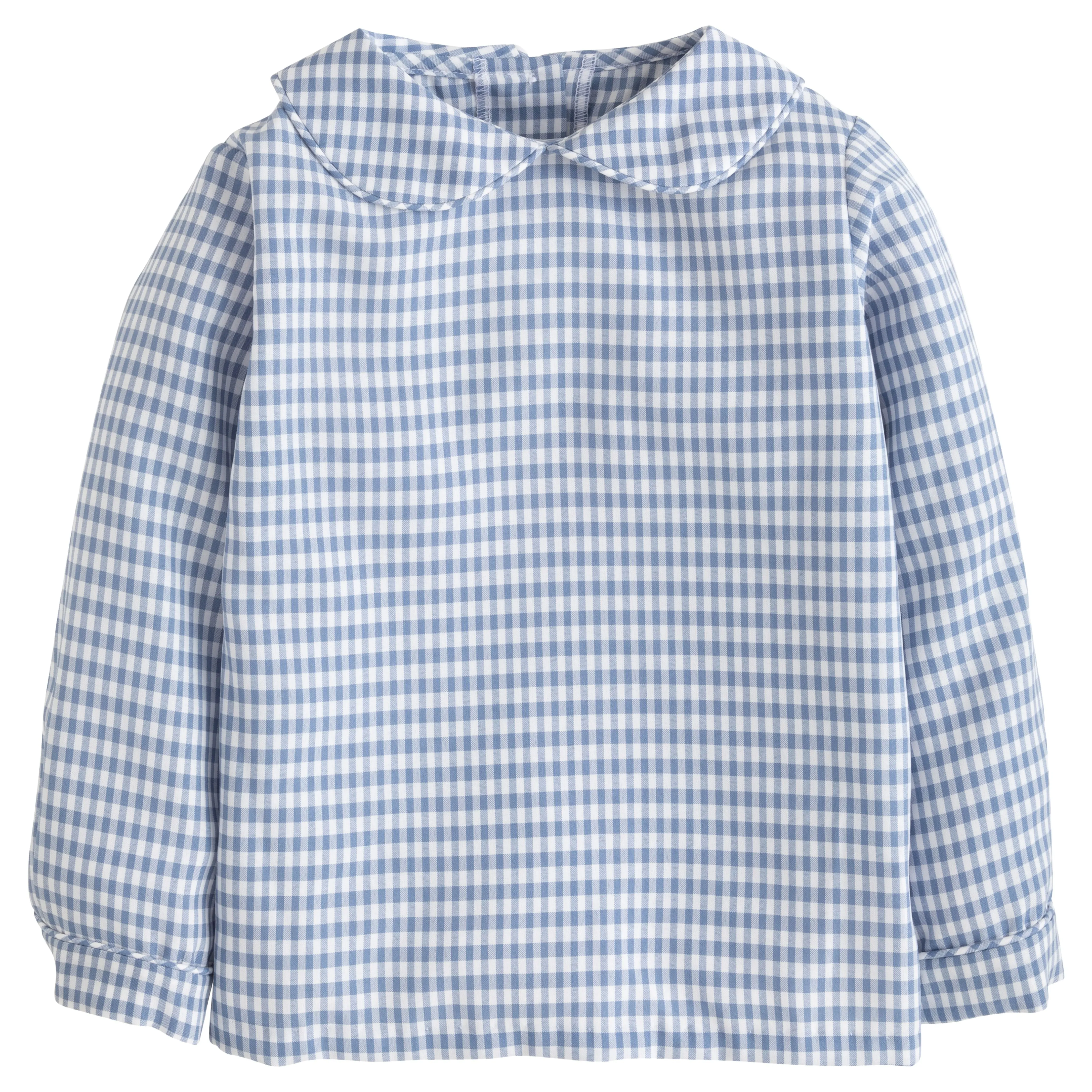 Gray Blue Gingham Peter Pan Shirt