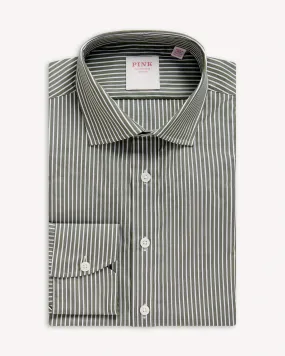 Green and White Poplin Stripe Shirt by Thomas Pink