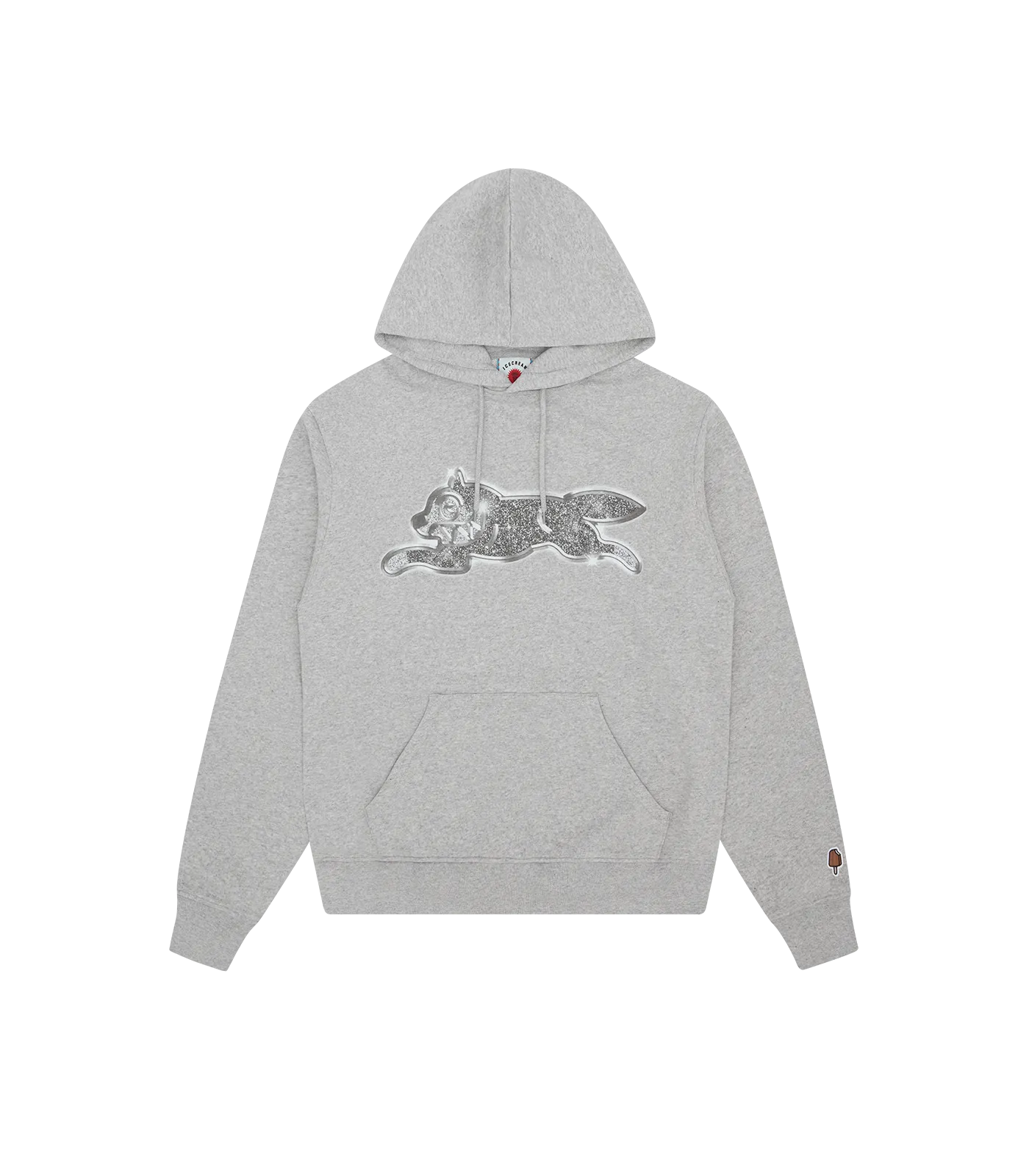 Grey Running Dog Hoodie with Iced Out Design