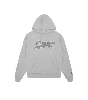 Grey Running Dog Hoodie with Iced Out Design