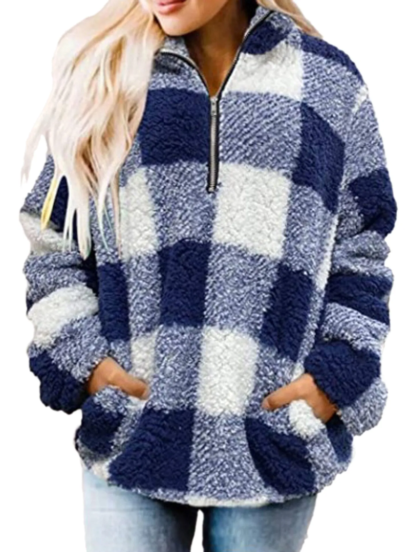 Haute Edition Buffalo Plaid Sherpa Sweatshirt for Women