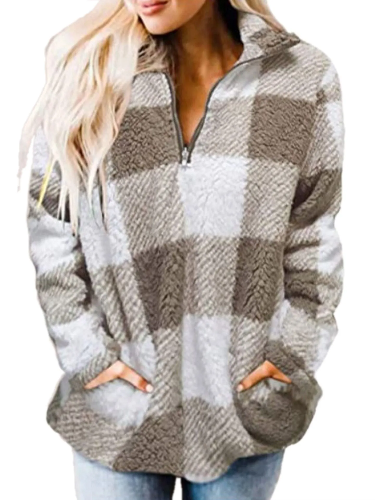 Haute Edition Buffalo Plaid Sherpa Sweatshirt for Women