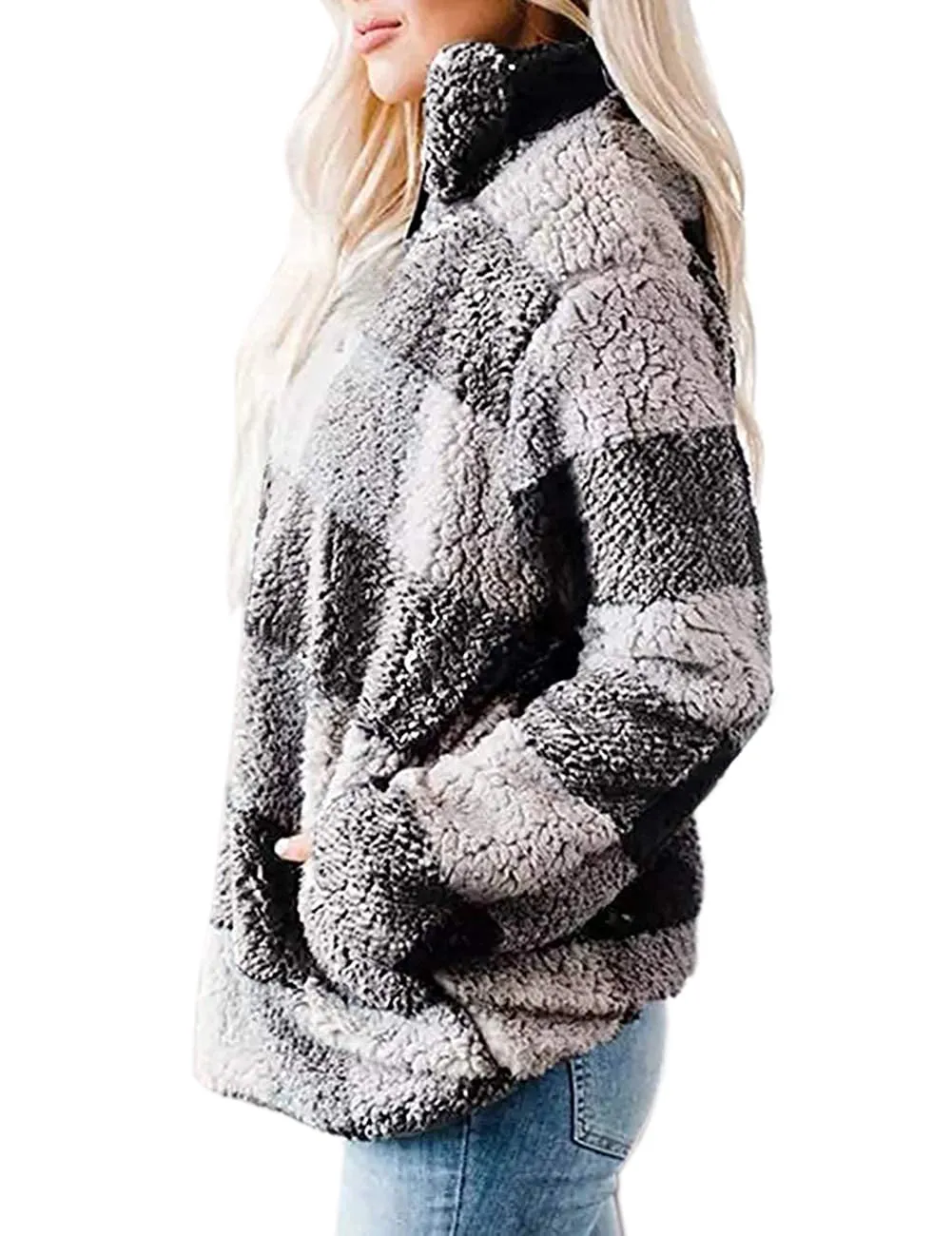 Haute Edition Buffalo Plaid Sherpa Sweatshirt for Women