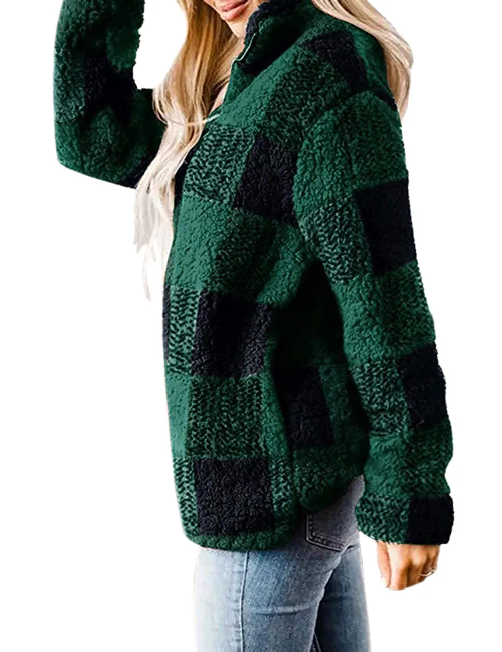 Haute Edition Buffalo Plaid Sherpa Sweatshirt for Women