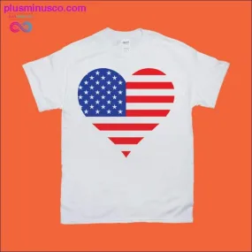 Heart Shaped American Flag T-Shirts