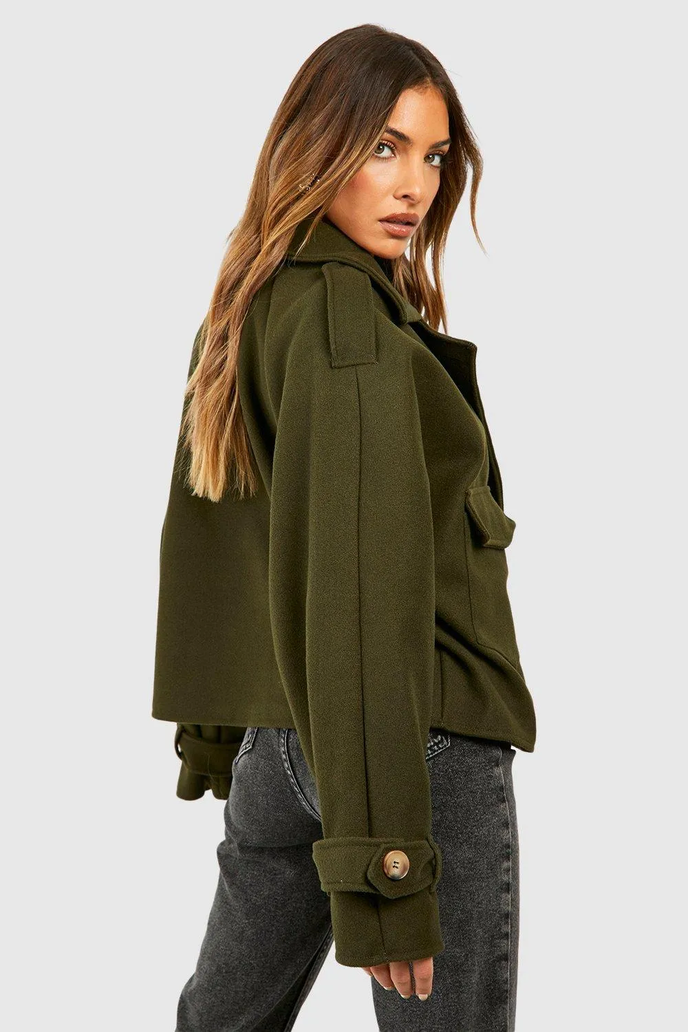 Jackets & Coats | Wool Look Crop Trench Coat | boohoo