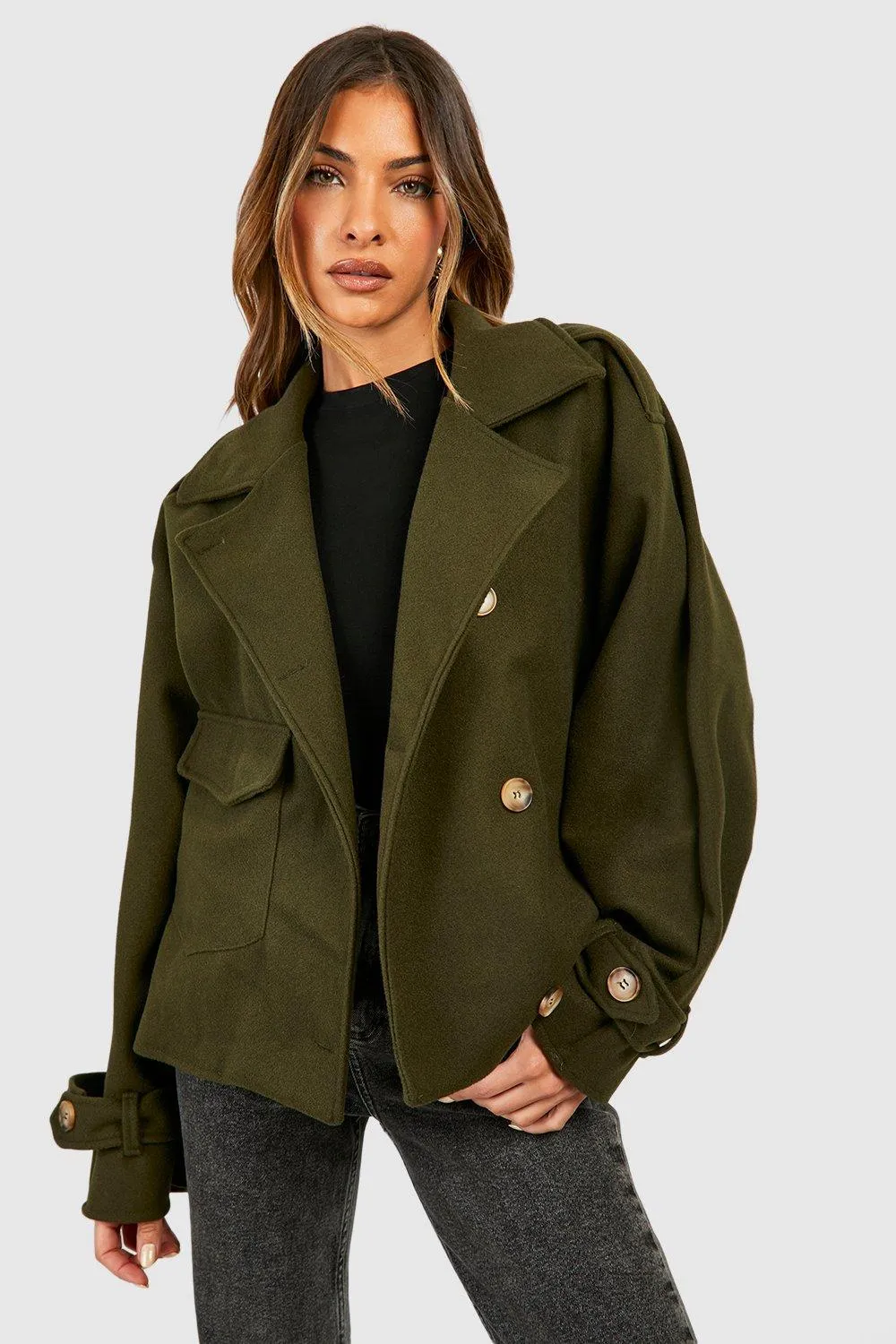 Jackets & Coats | Wool Look Crop Trench Coat | boohoo