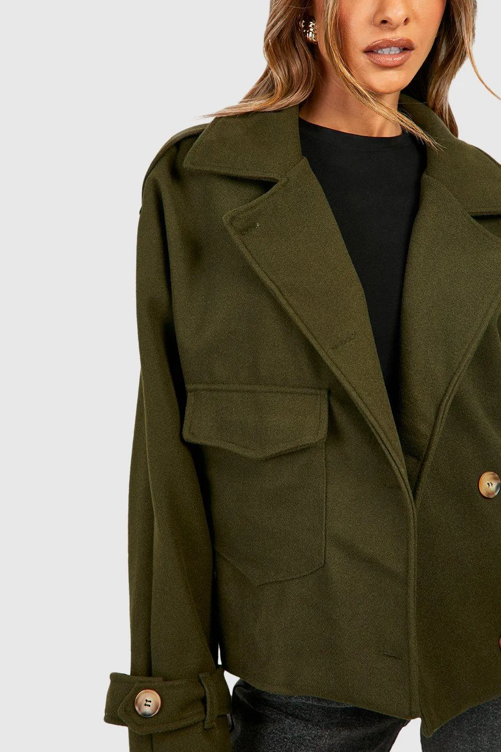 Jackets & Coats | Wool Look Crop Trench Coat | boohoo