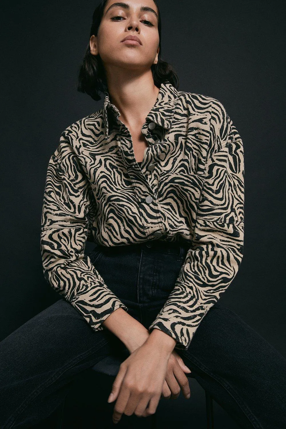 Jackets & Coats | Zebra Print Denim Oversized Shirt | Warehouse