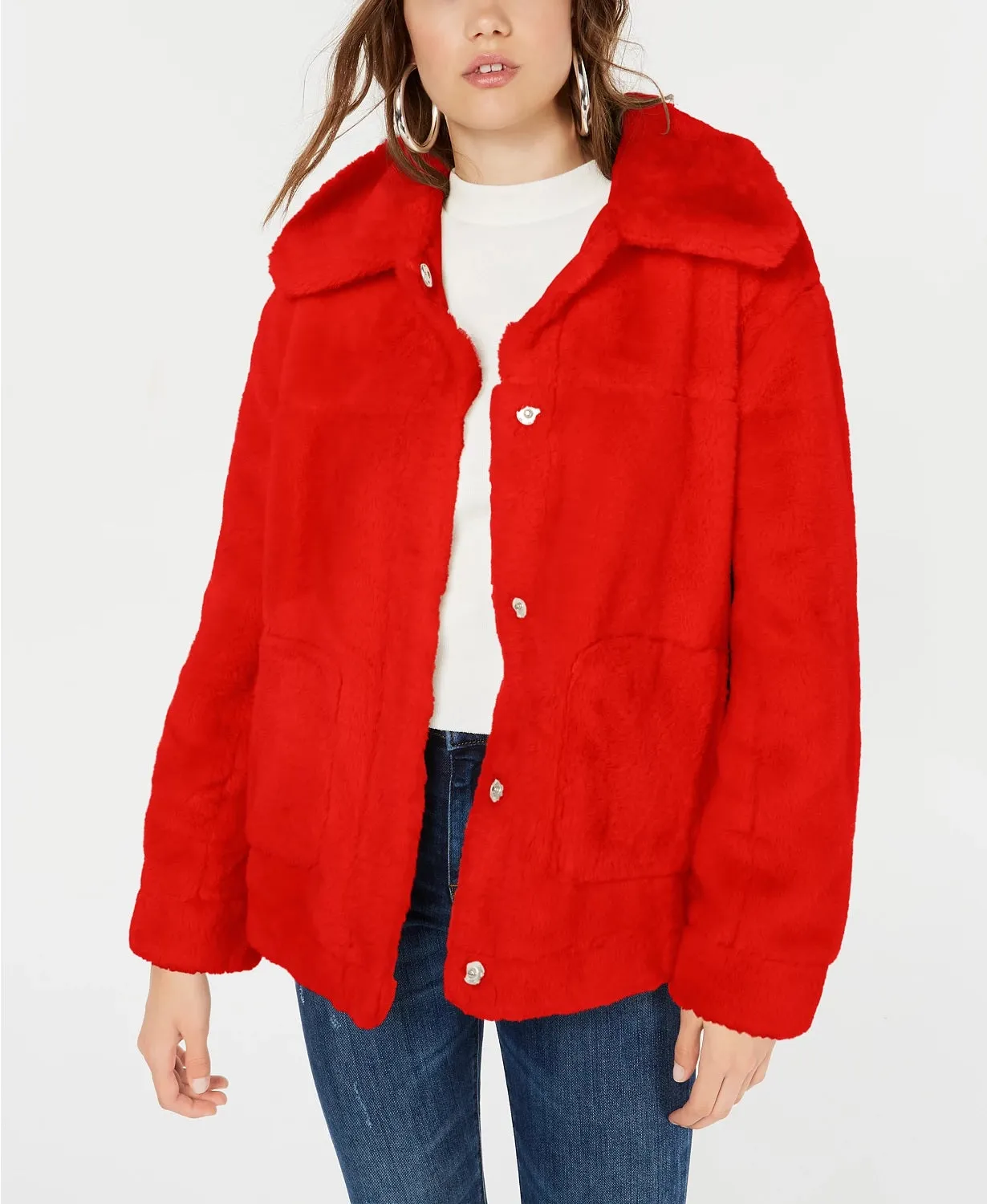 Jou Jou Junior's Red Faux Fur Jacket - Size Medium