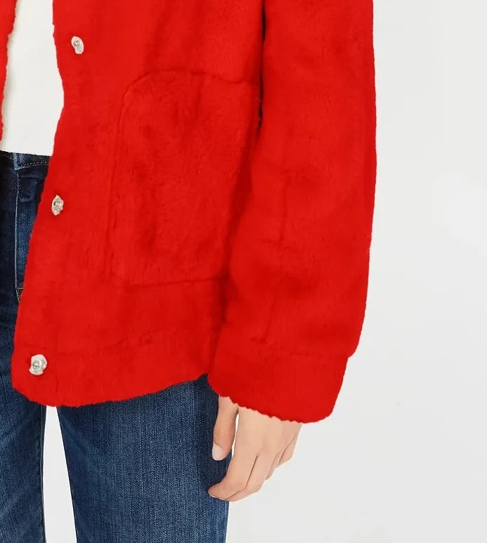 Jou Jou Junior's Red Faux Fur Jacket - Size Medium