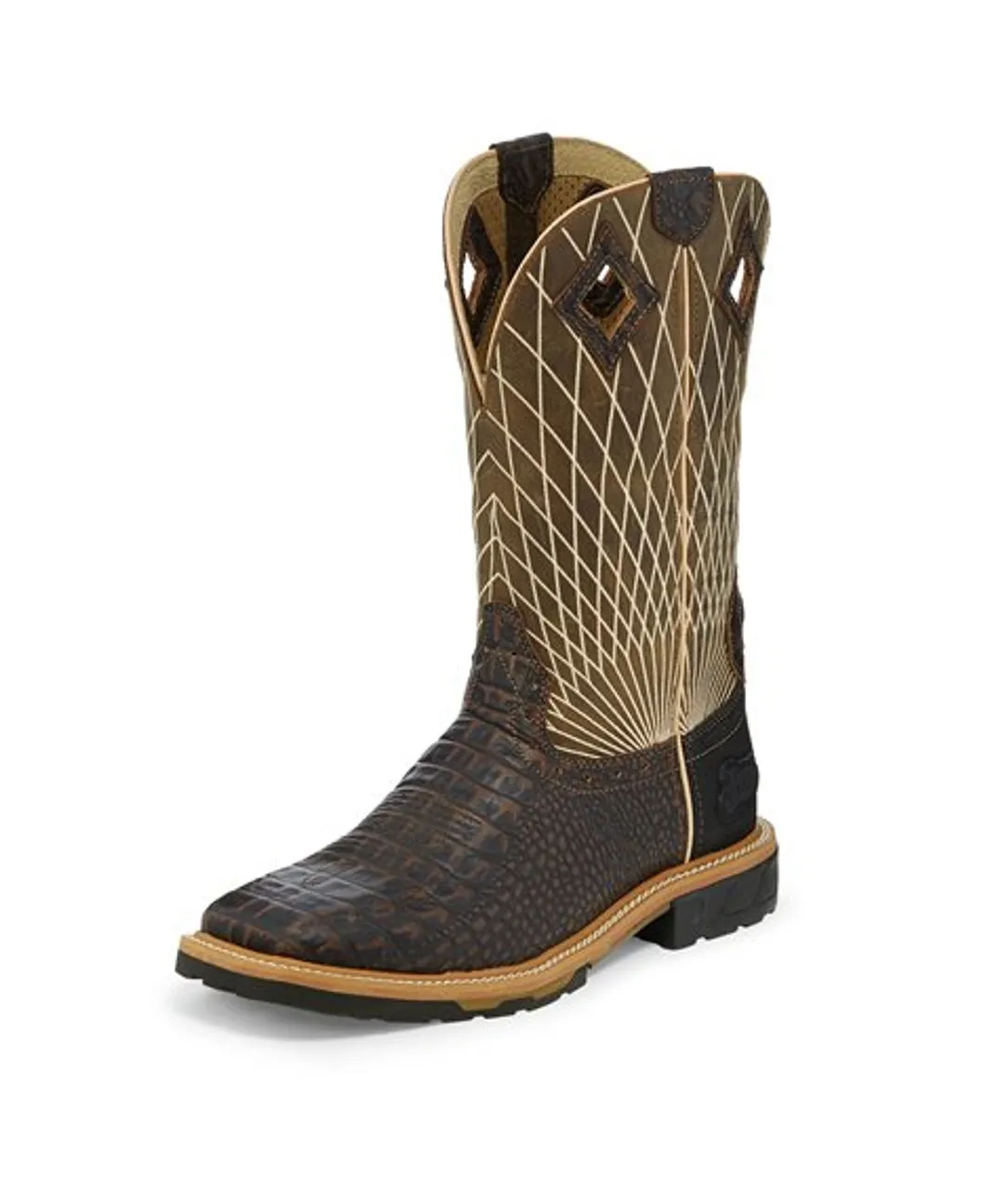 Justin Mens Boots WK4832 12 Derrickman" Brown Croc Print