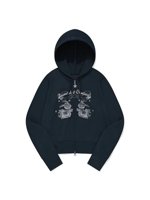 KIRSH WITTY BUNNY BOUQUET GIRL CROP HOODIE ZIP UP - Buy Now!