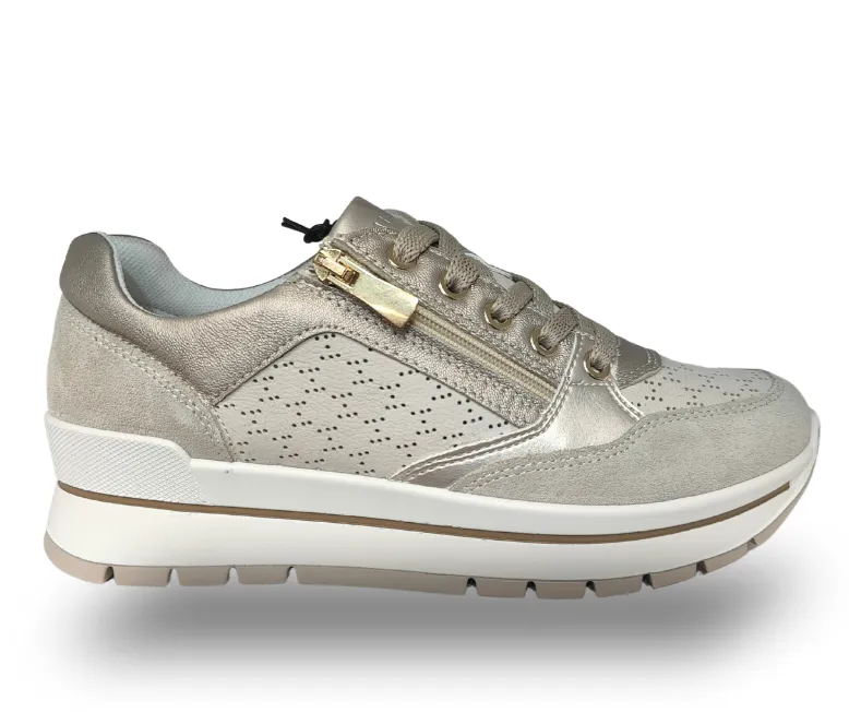 Ladies IGI & Co Platform Sneakers Beige/Gold Combo Zip