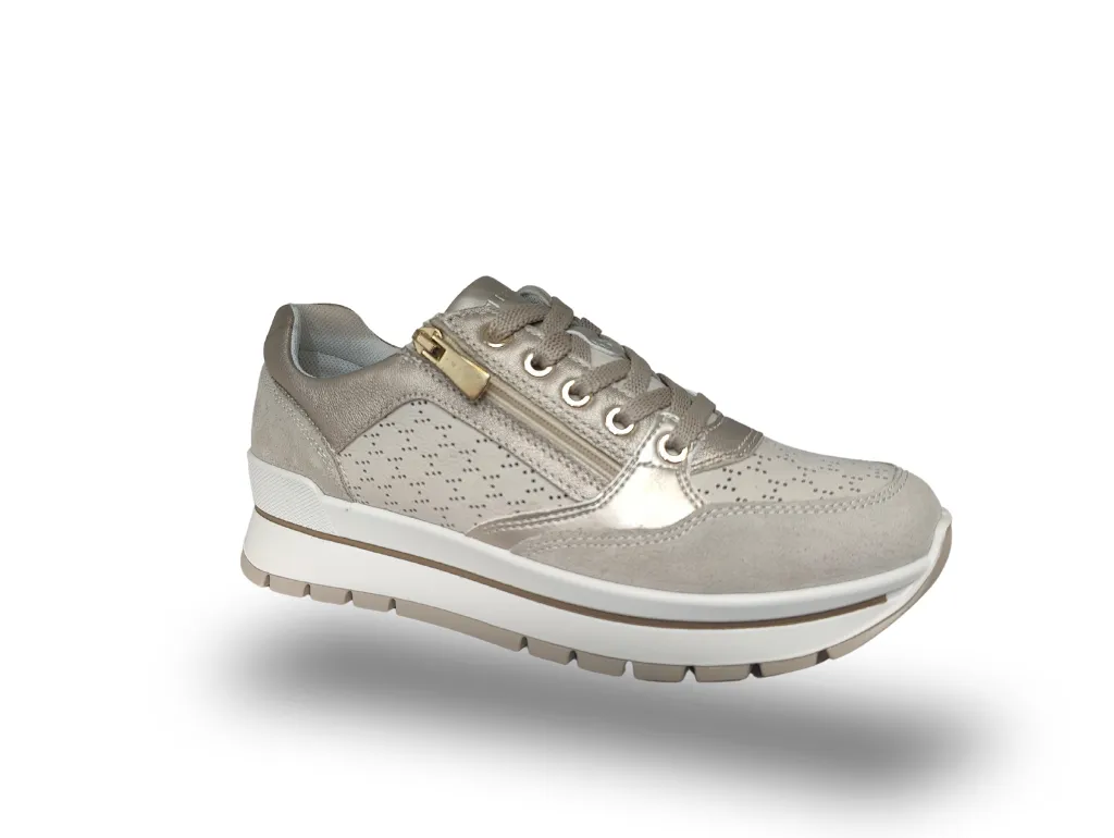 Ladies IGI & Co Platform Sneakers Beige/Gold Combo Zip