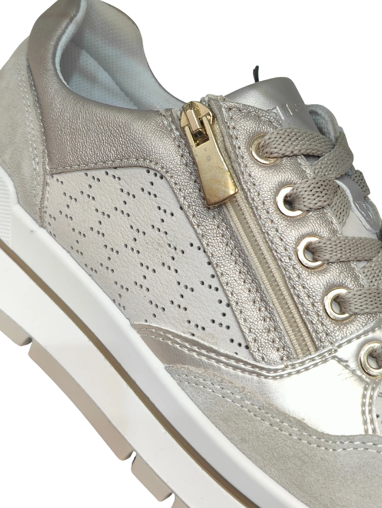 Ladies IGI & Co Platform Sneakers Beige/Gold Combo Zip