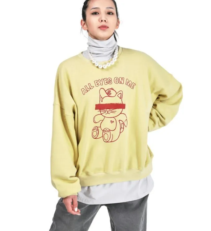 LAMODECHIEF Unisex Oversized Logo Crew Neck Long Sleeves Plain Cotton