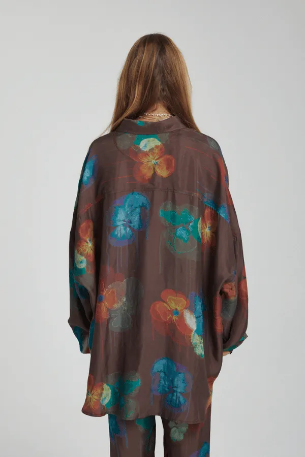 Long Sleeve Oversized Shirt - Pansy Drip