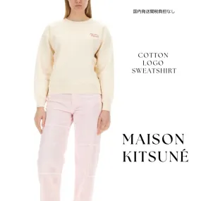 Maison Kitsune Crew Neck Long Sleeves Plain Cotton Logo - Shop Now!