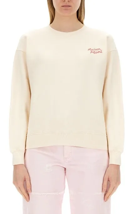 Maison Kitsune Crew Neck Long Sleeves Plain Cotton Logo - Shop Now!