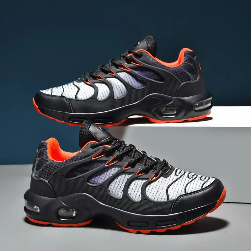 Mesh Black Orange Breathable Anti-Odor Lace-up Running Shoes for Men