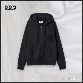 MM6 Maison Margiela long sleeves plain cotton logo hoodies - Street style