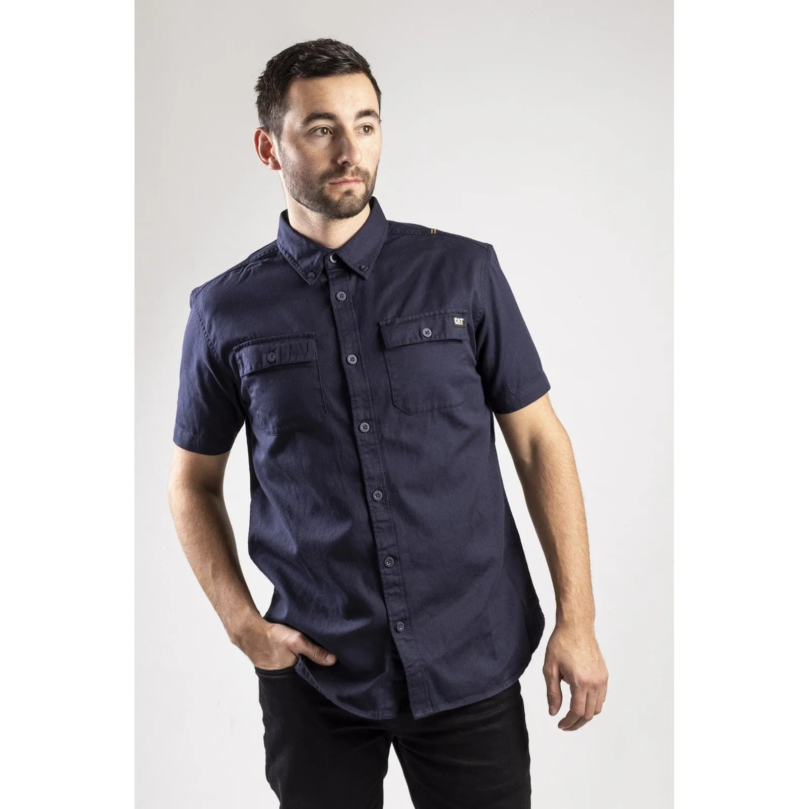 Navy Short Sleeve Button Up Shirt