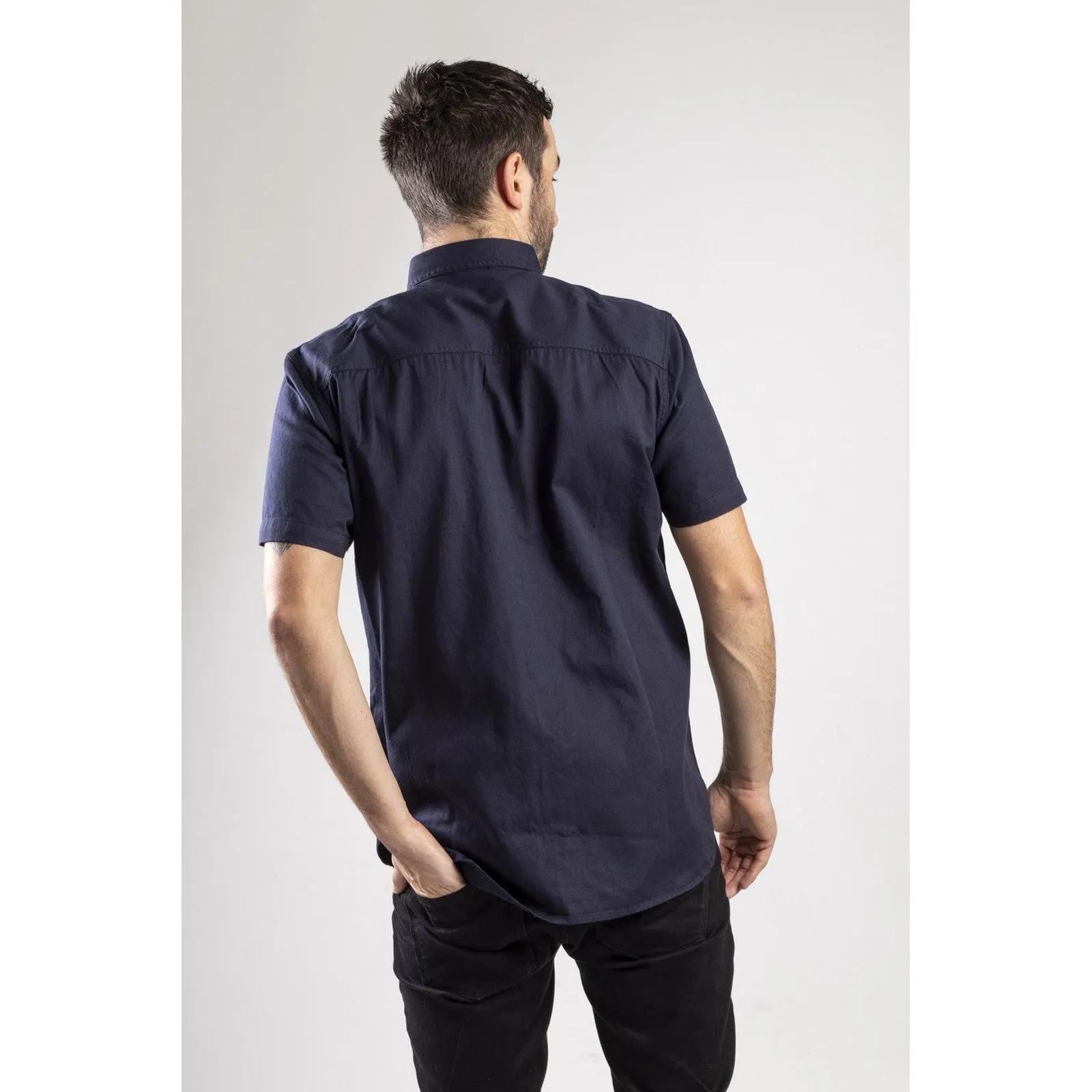 Navy Short Sleeve Button Up Shirt