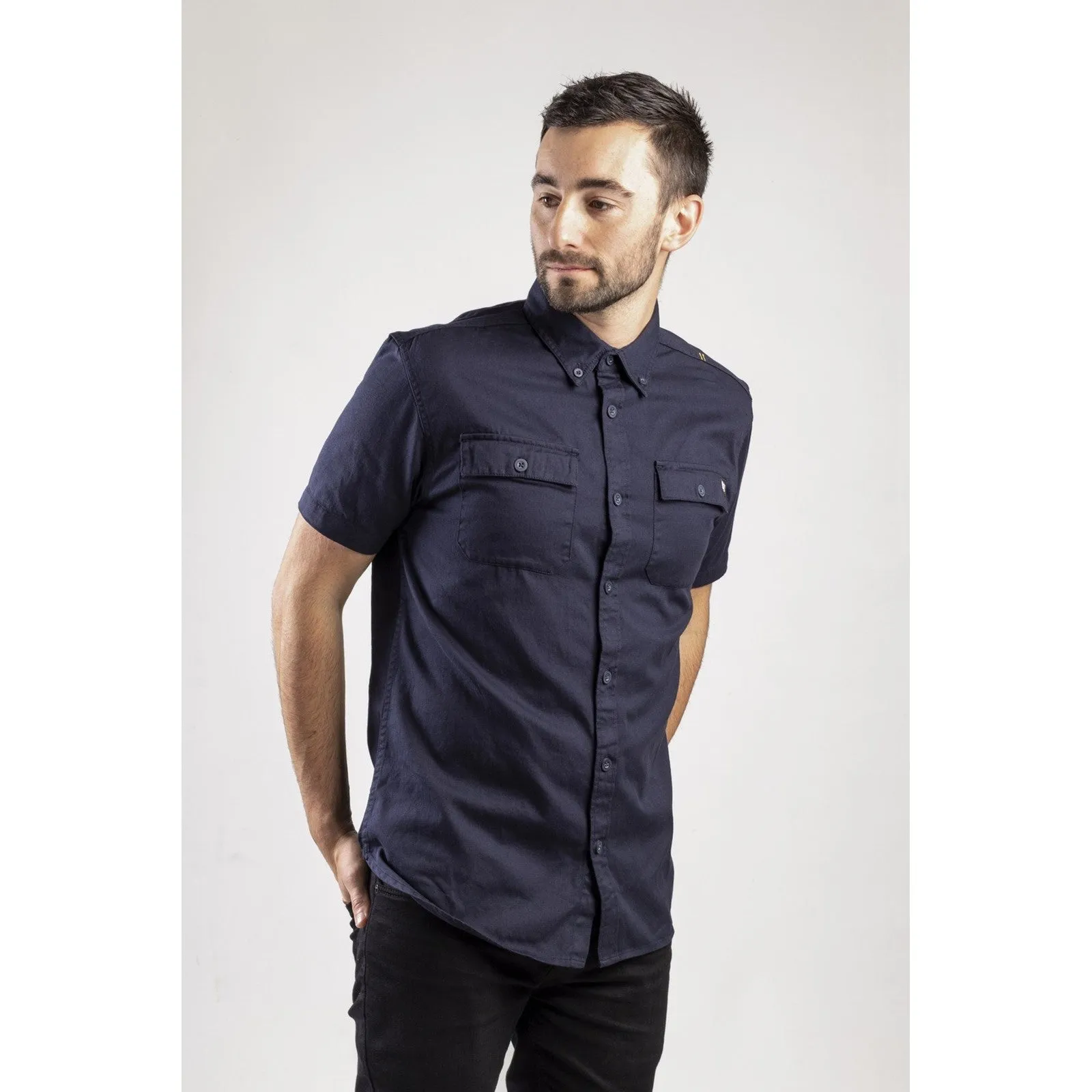 Navy Short Sleeve Button Up Shirt