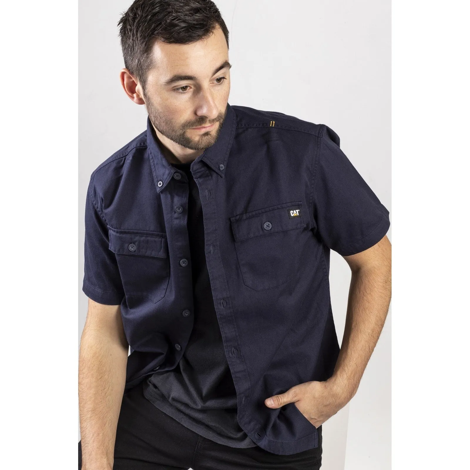 Navy Short Sleeve Button Up Shirt