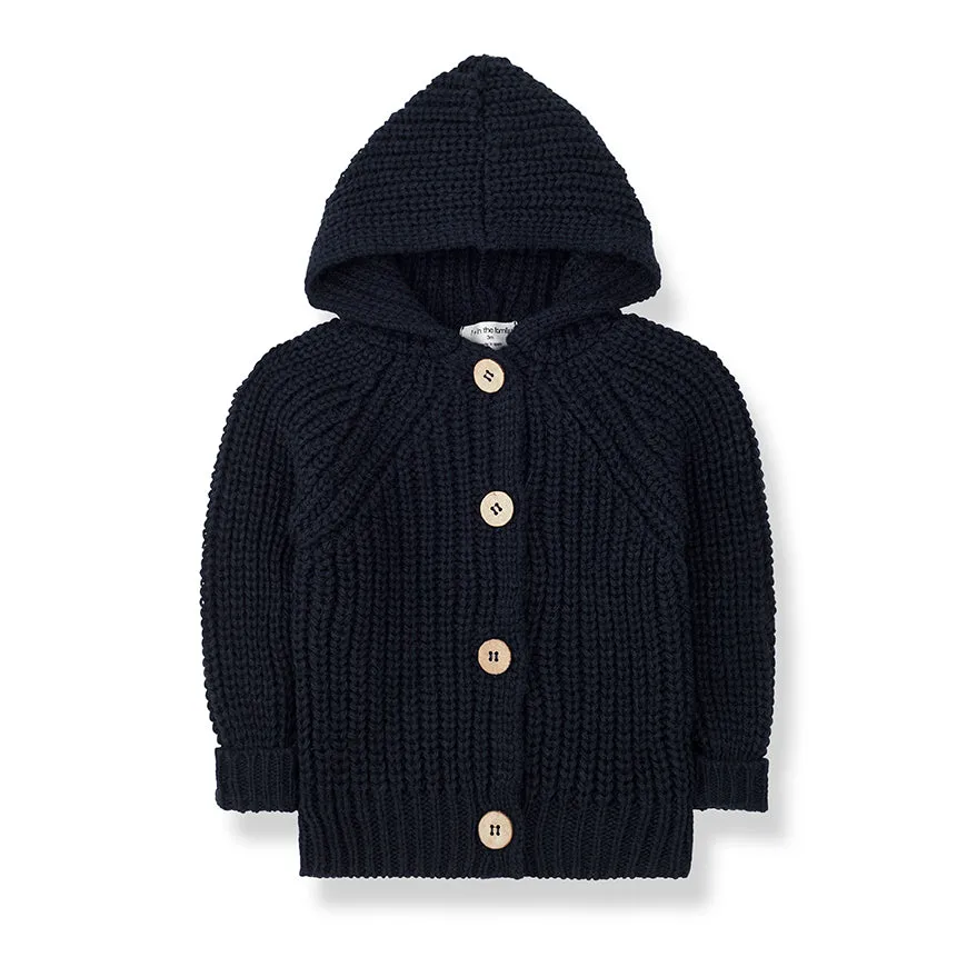 One Plus In Family Ross Navy Hooded Knit Jacket