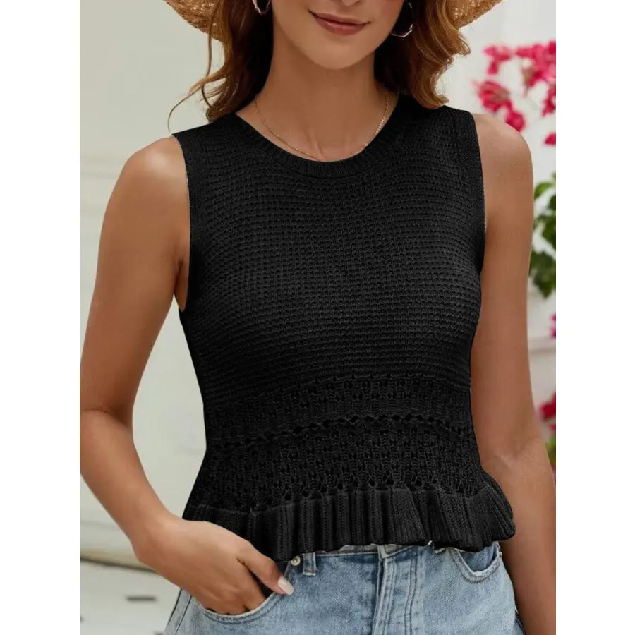 Openwork Round Neck Sweater Vest