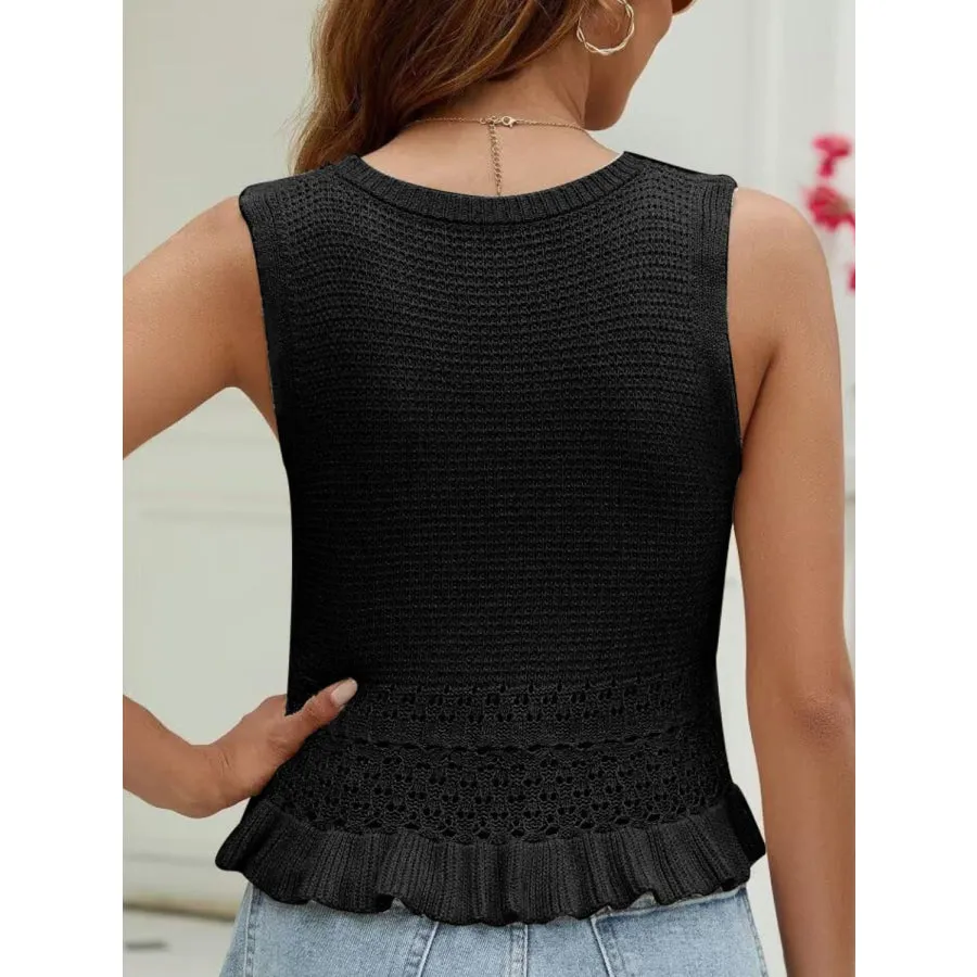 Openwork Round Neck Sweater Vest