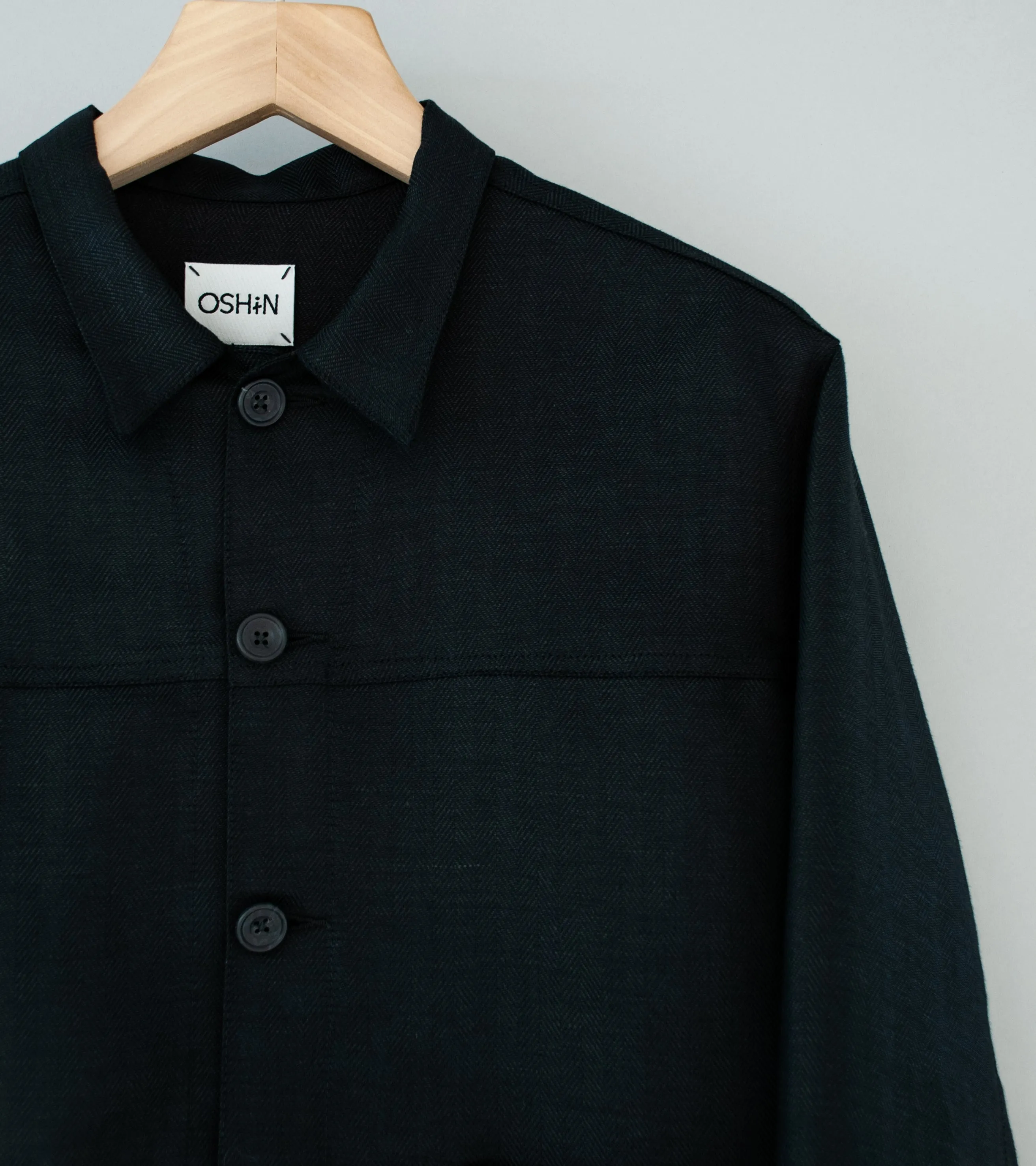 Oshin Black Linen Herringbone Twill Jacket - Jimmy Cliff Style