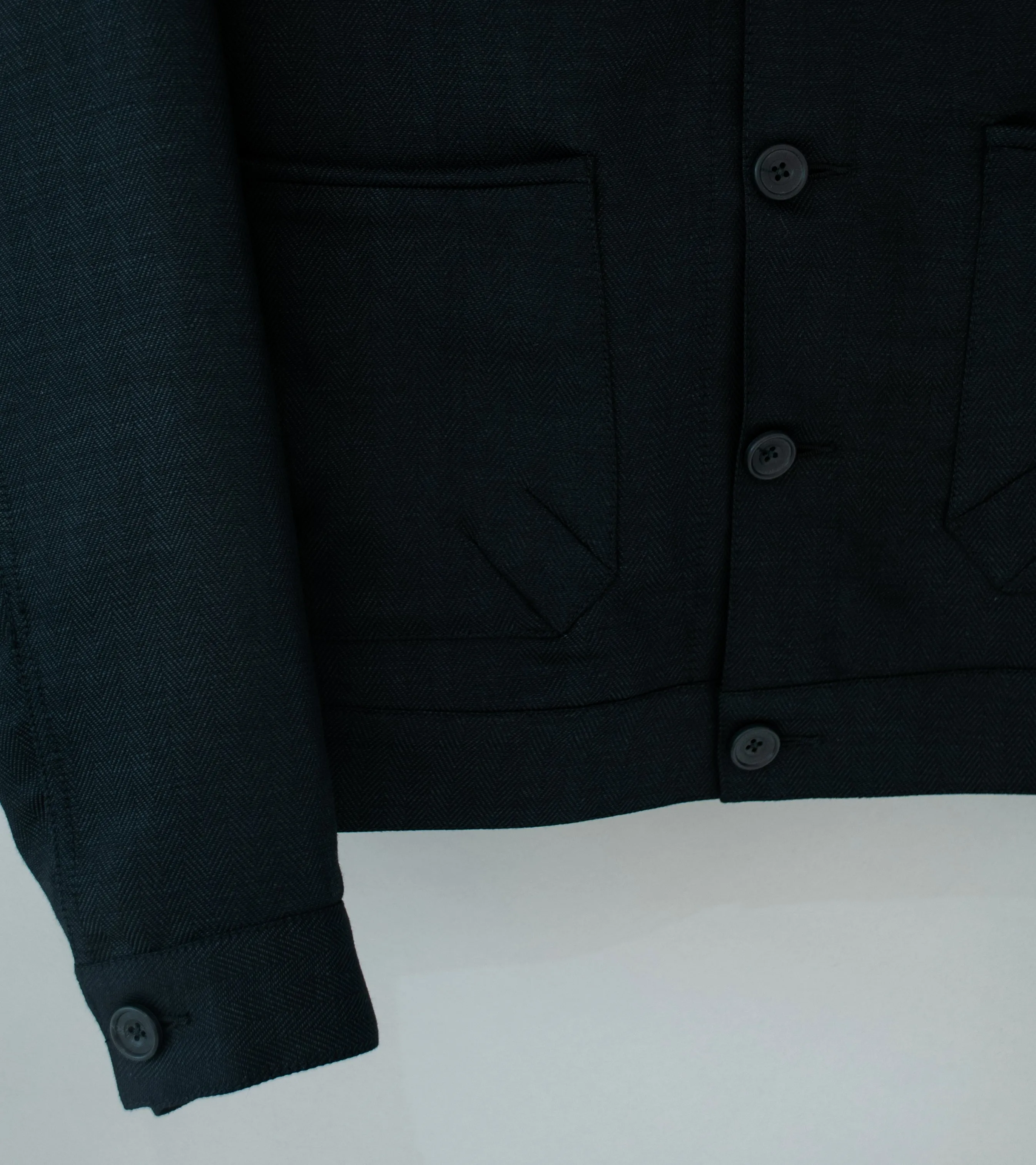 Oshin Black Linen Herringbone Twill Jacket - Jimmy Cliff Style