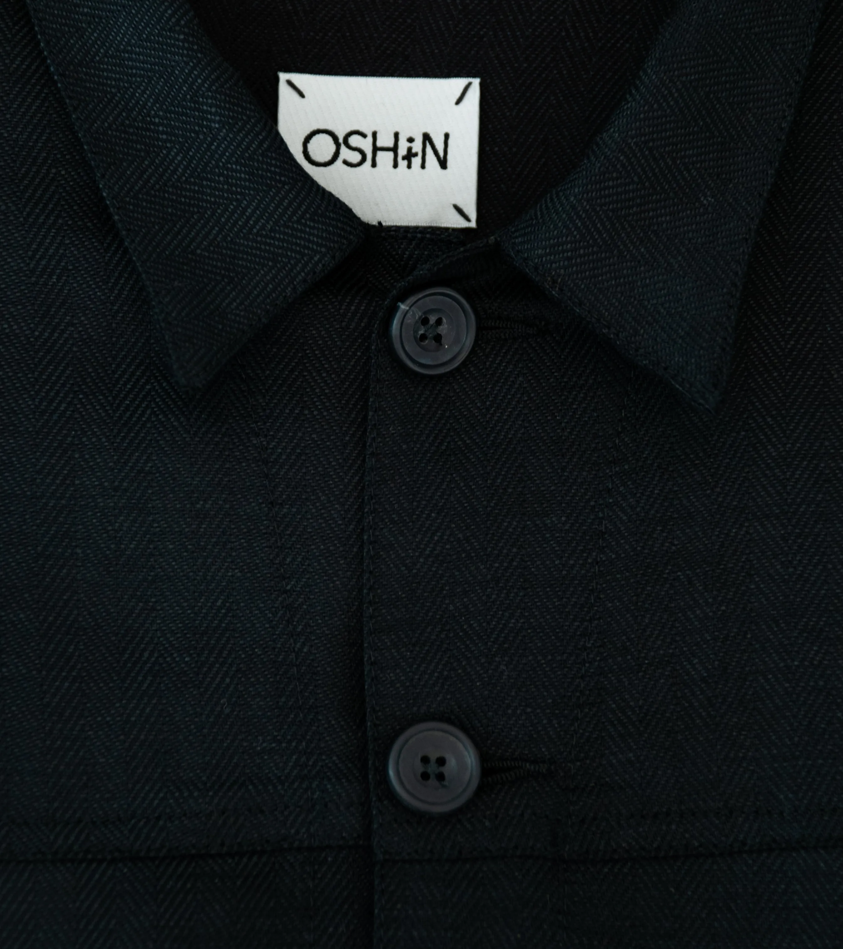 Oshin Black Linen Herringbone Twill Jacket - Jimmy Cliff Style