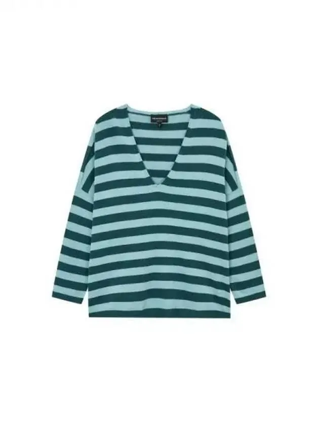 Overseas Station Season Big Chance 8 18 Women s Striped V neck Sweater Green 270609