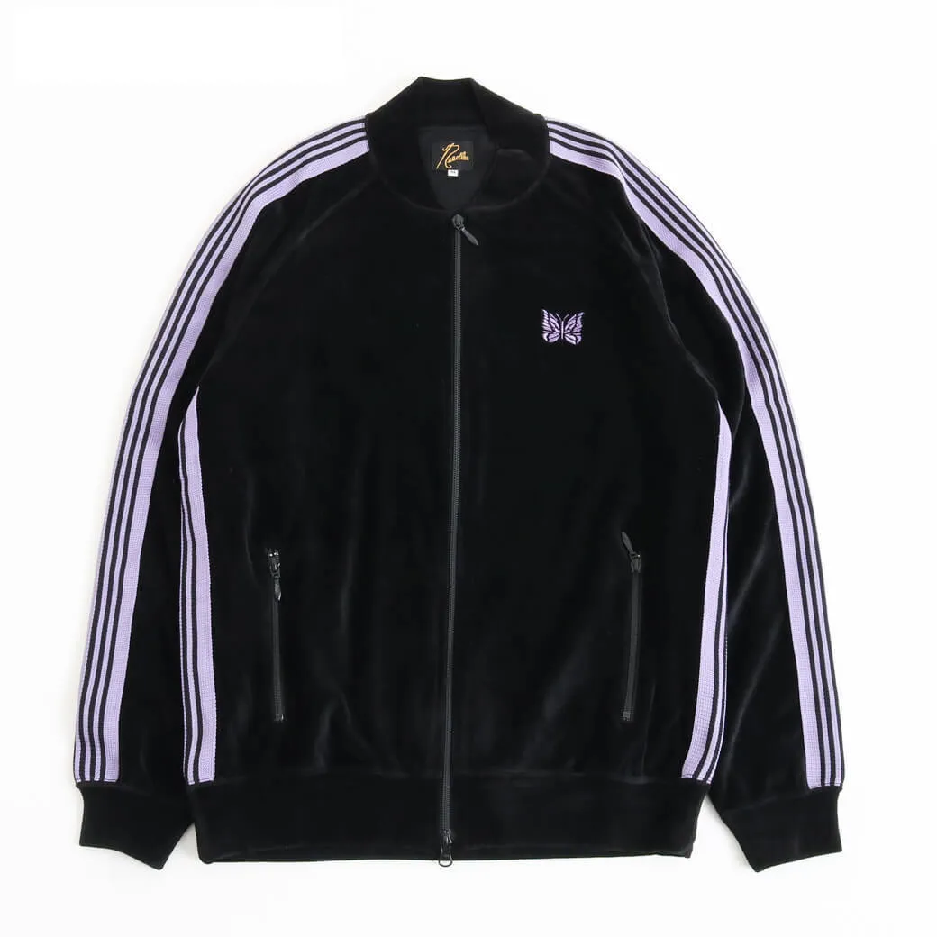 Retro Cool Purple Line Velvet Jersey Track Jacket - Black