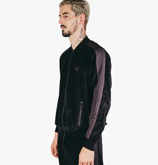 Retro Cool Purple Line Velvet Jersey Track Jacket - Black