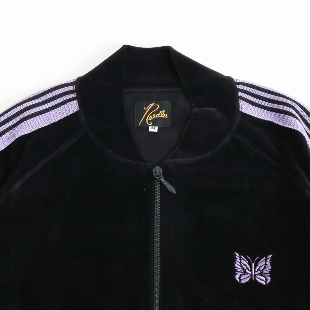 Retro Cool Purple Line Velvet Jersey Track Jacket - Black