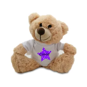 Soft Light Brown Teddy Bear Toy with Personalized T-Shirt featuring Star Design