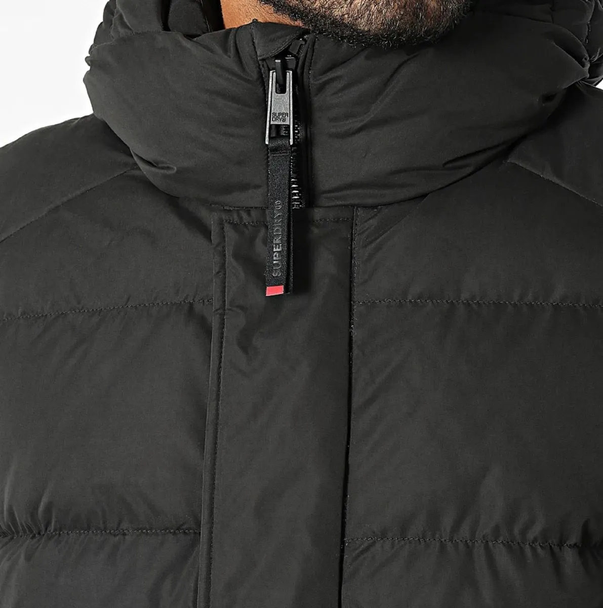 Superdry Hooded Microfibre Sports Puffer Jacket Black