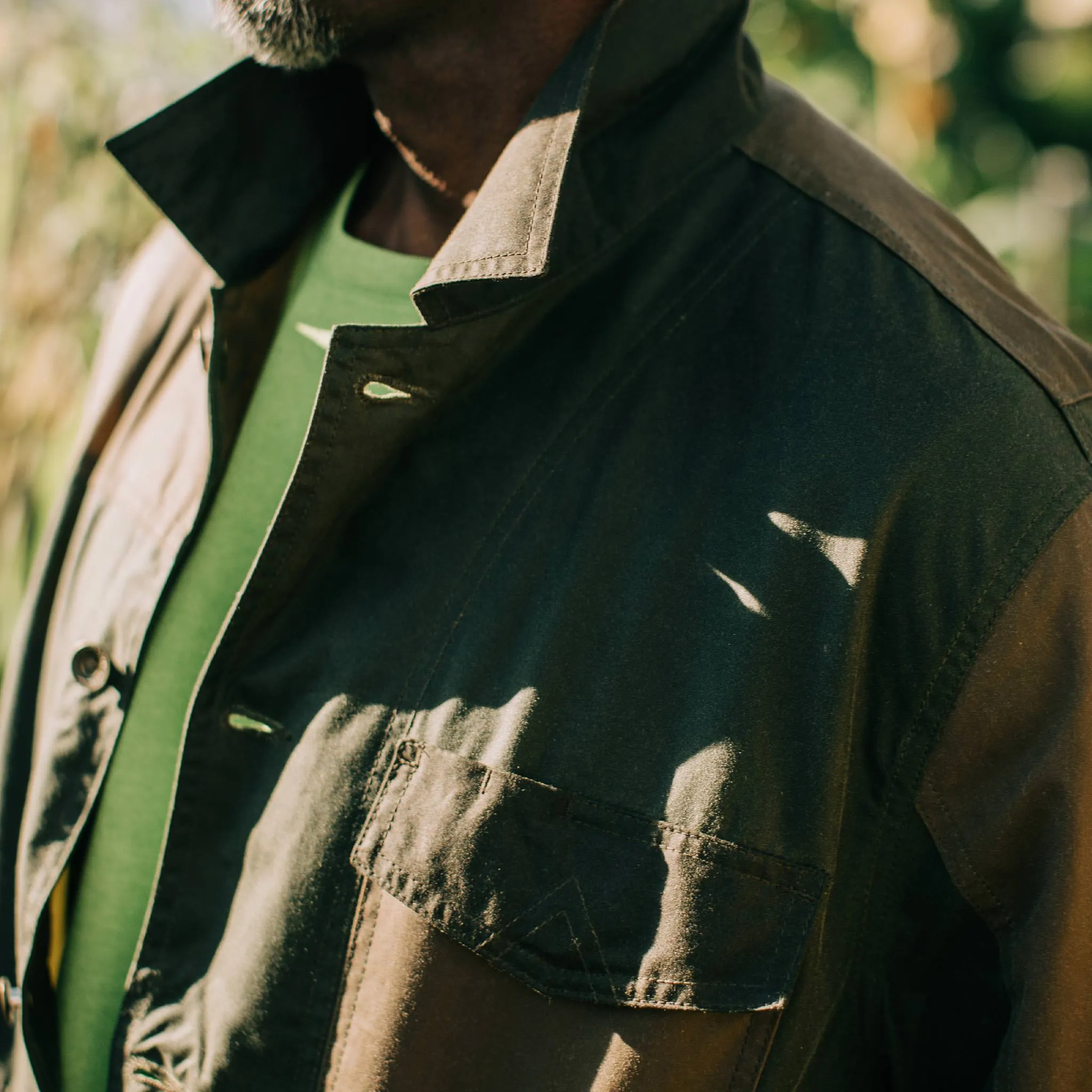 Task Jacket - Waxed Khaki and Olive Patchwork