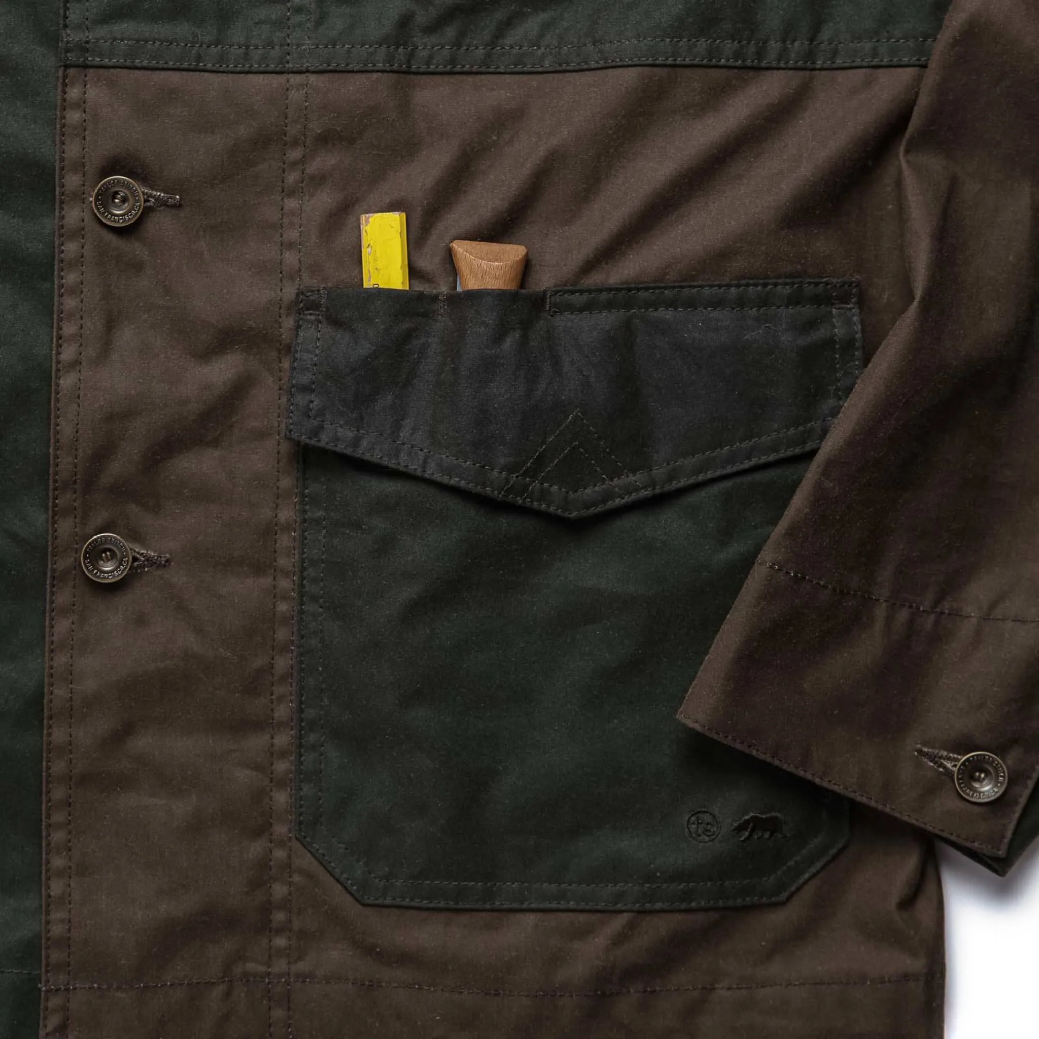 Task Jacket - Waxed Khaki and Olive Patchwork