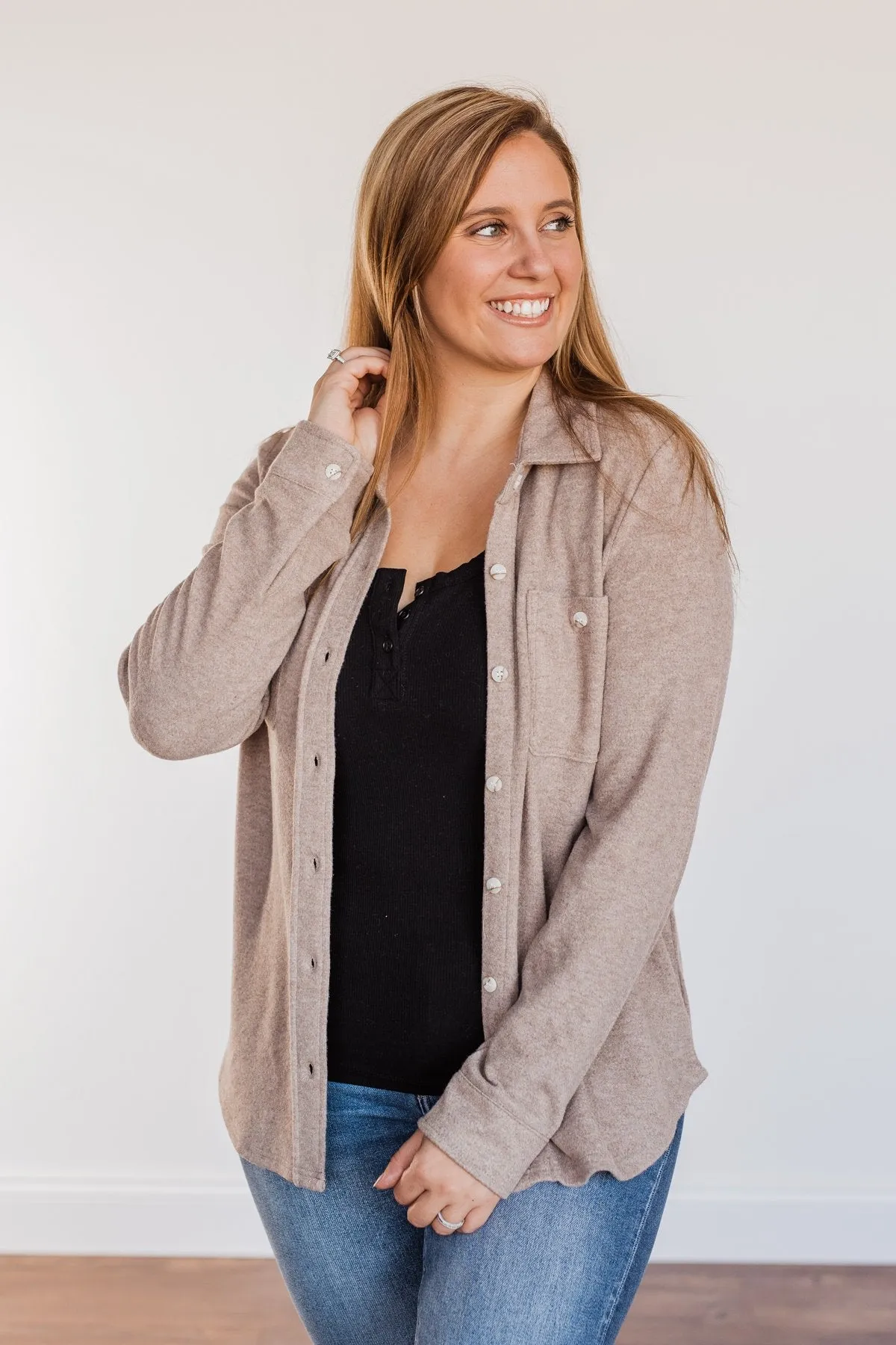 Thread & Supply Lightweight Button Down Jacket Taupe